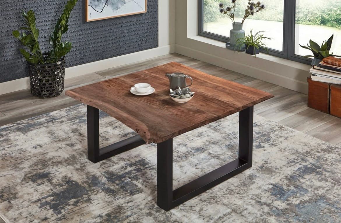 Couchtisch Baumkante Massivholz AkazieNeue mit Metal Füße