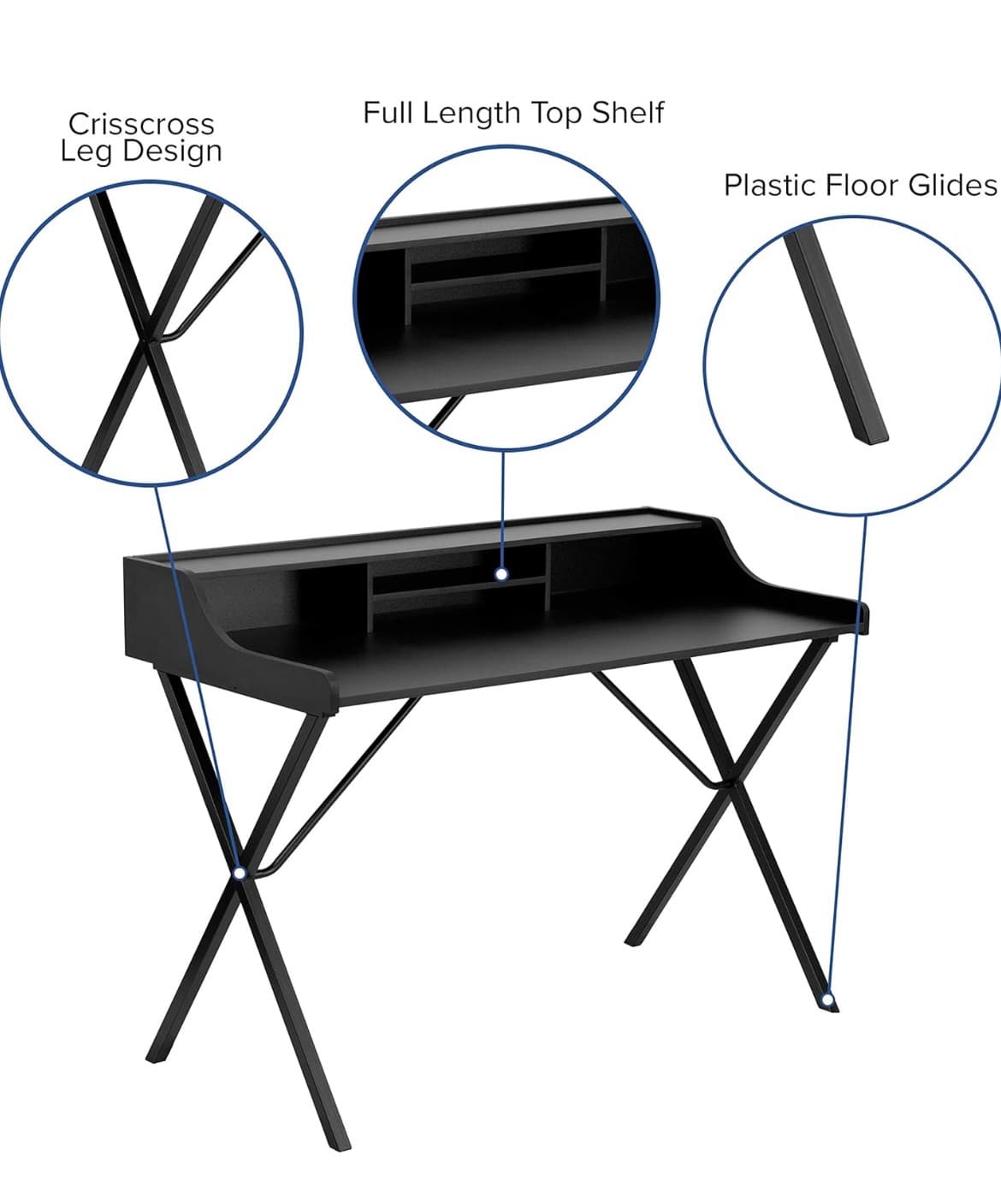 Flash Furniture Computer Desk Shelf, Steel, Black Laminate Top/Black Frame, 121.92 x 67.31 x 10.16 cm. – Bild 10