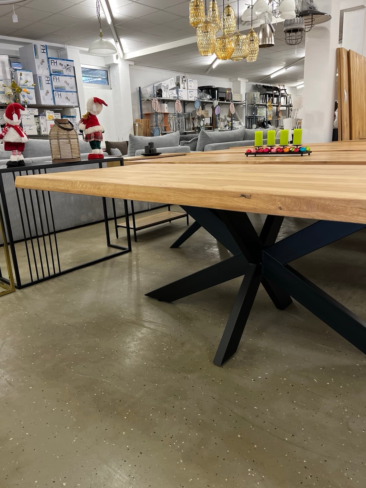 Esstisch aus Eiche Massiv mit Baumkante 240x100x75 cm 60 mm Stark gedoppelt