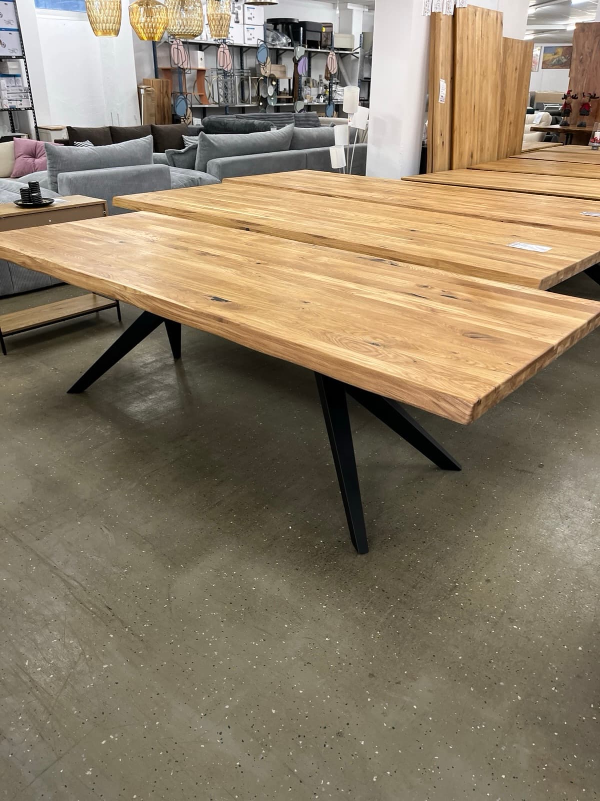 Esstisch aus Eiche Massiv mit Baumkante 260x100x75 cm 60 mm Stark gedoppelt