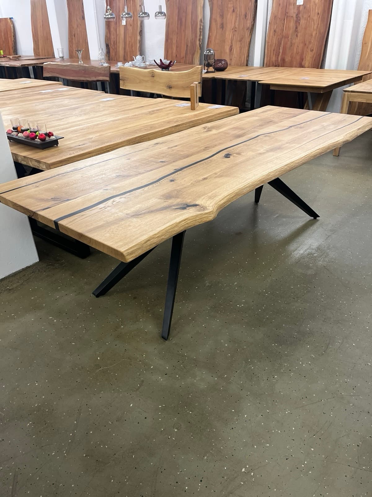 Esstisch Tisch +Massivholz Eiche VOLL 4cm +Baumkante +Epoxidharz 260x100 cm – Bild 7