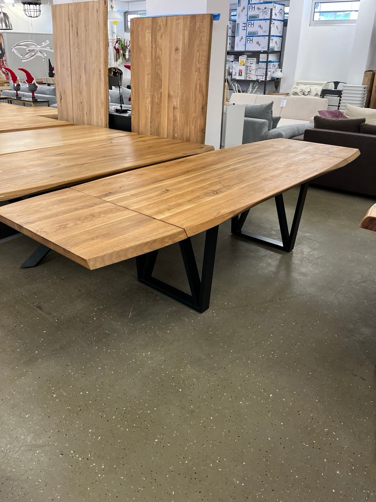 Eichentisch mit Ansteckplatte 200x100x75 bis 300 cm verlegner, Wildeiche massiv geölt, – Bild 2