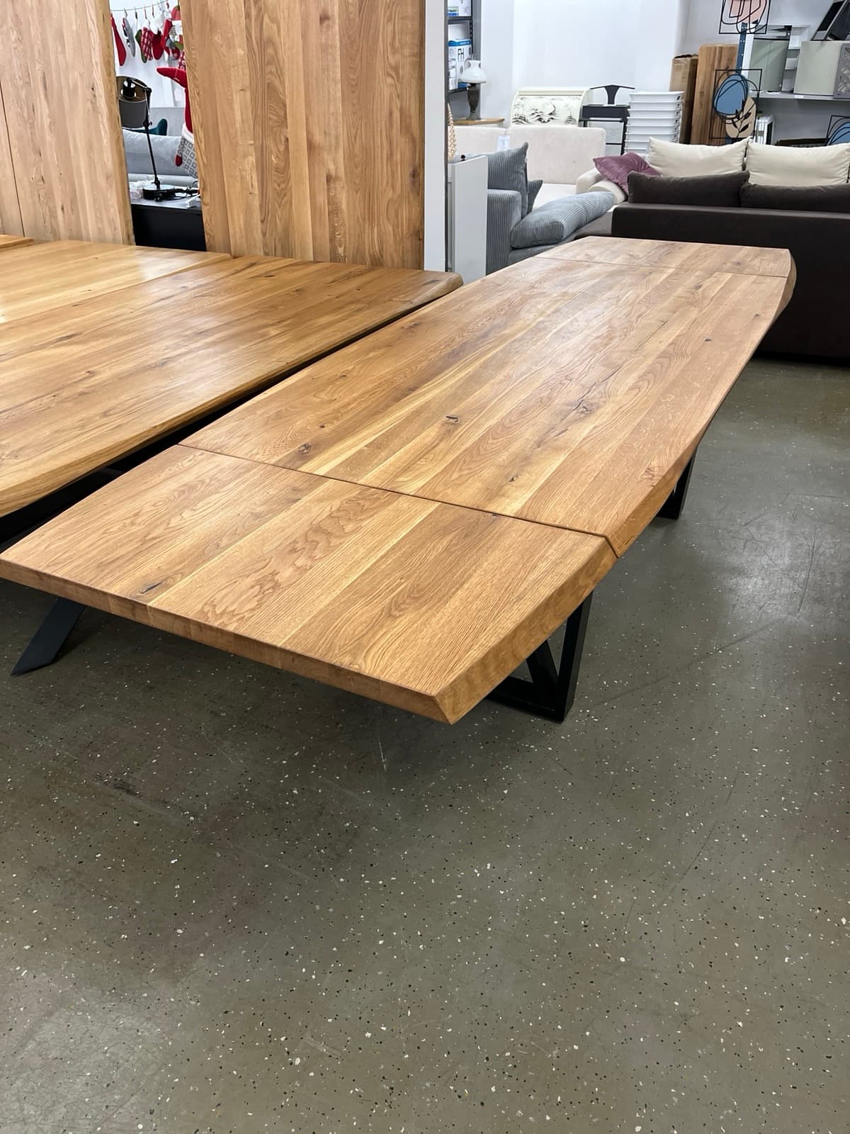 Eichentisch mit Ansteckplatte 200x100x75 bis 300 cm verlegner, Wildeiche massiv geölt, – Bild 3