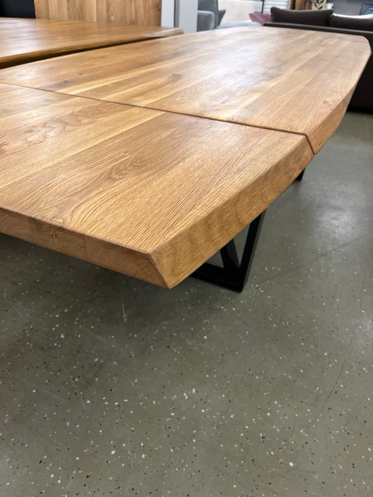 Eichentisch mit Ansteckplatte 200x100x75 bis 300 cm verlegner, Wildeiche massiv geölt, – Bild 4