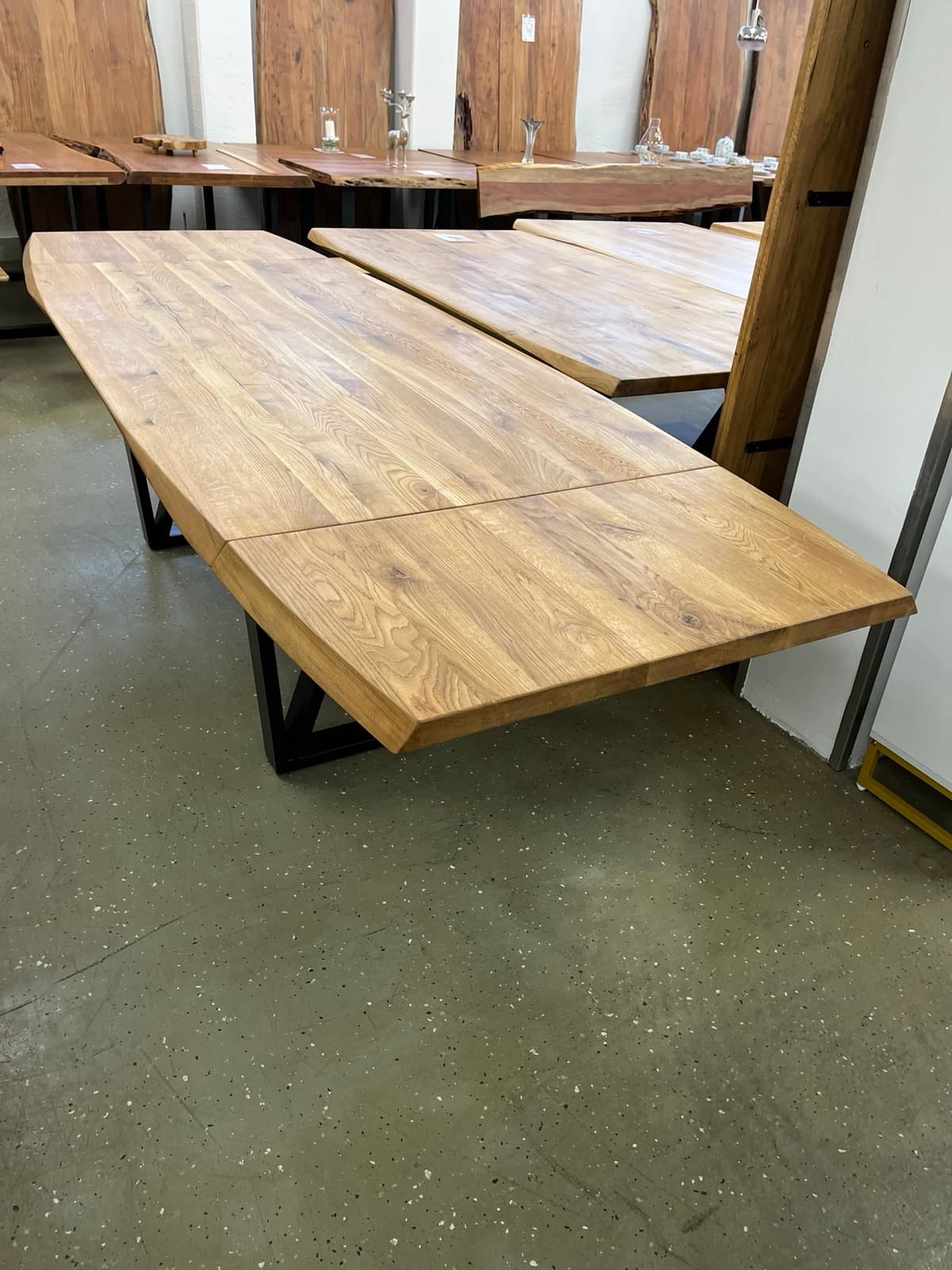 Eichentisch mit Ansteckplatte 200x100x75 bis 300 cm verlegner, Wildeiche massiv geölt, – Bild 11