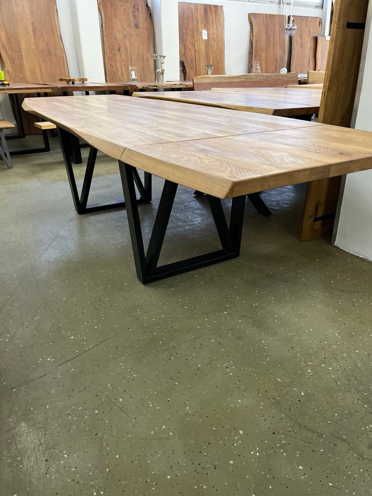 Eichentisch mit Ansteckplatte 200x100x75 bis 300 cm verlegner, Wildeiche massiv geölt, – Bild 12