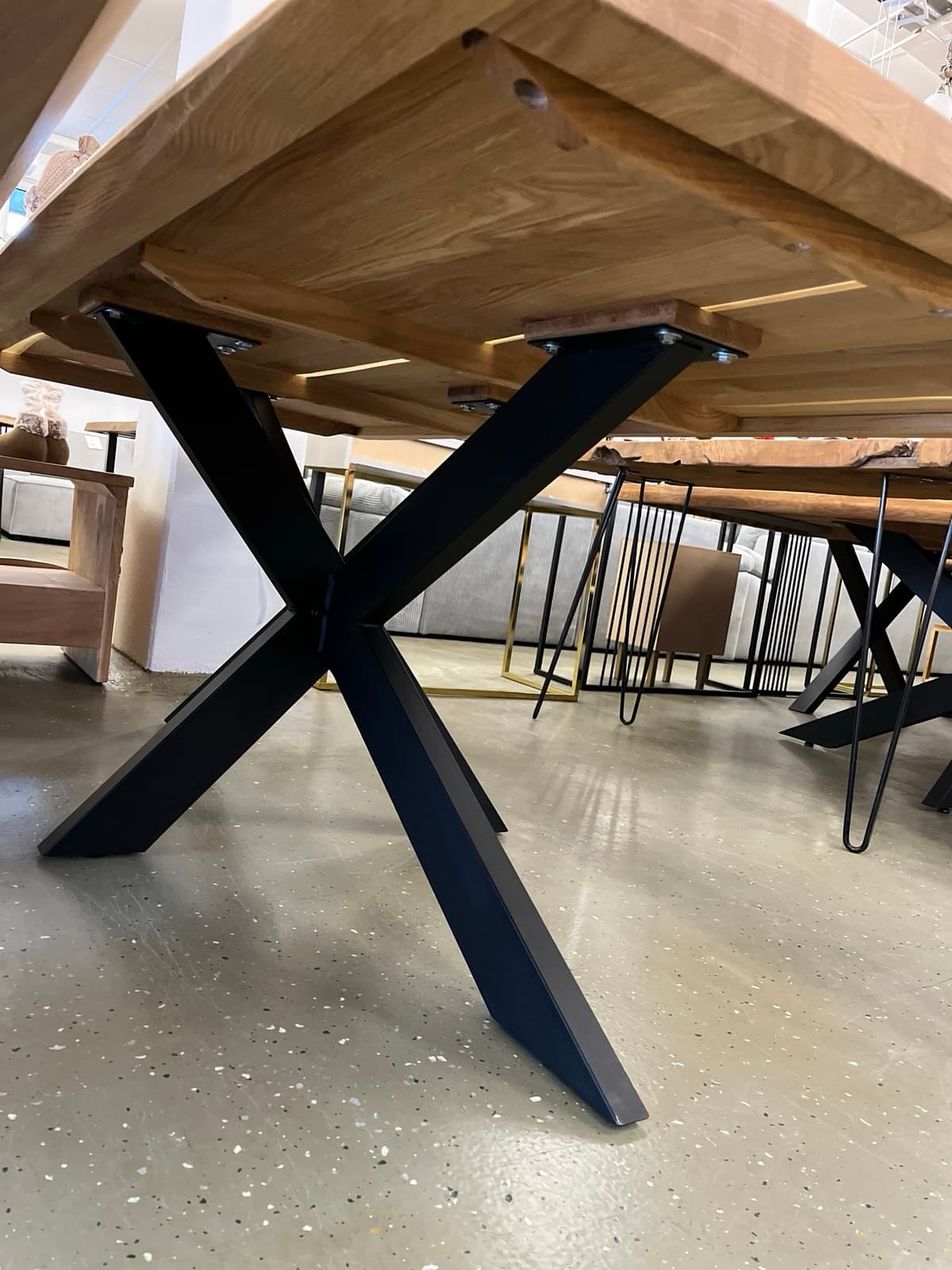 Esstisch Tisch + Massivholz Eiche 200x100x75 Epoxidharz mit Stern / Doppel X und U Gestell – Bild 11
