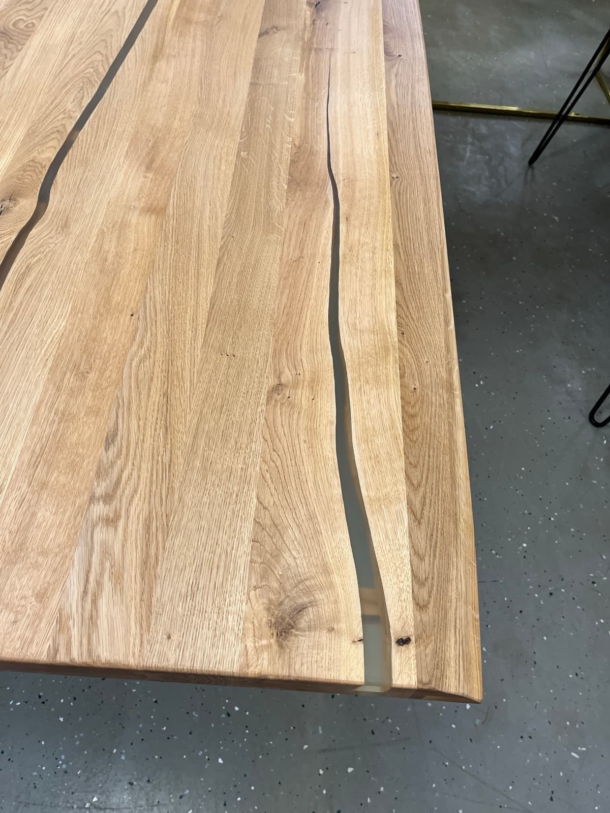 Esstisch Tisch + Massivholz Eiche 200x100x75 Epoxidharz mit Stern / Doppel X und U Gestell – Bild 13