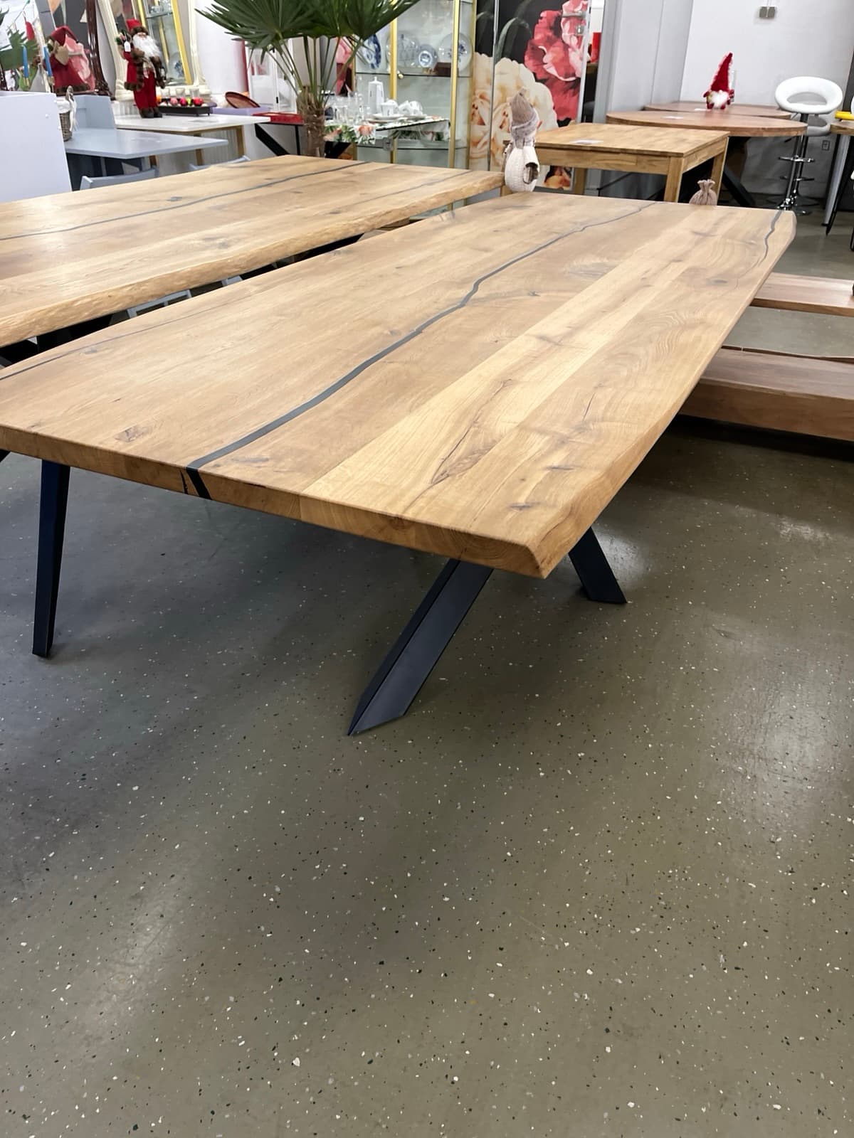 Esstisch Tisch + Massivholz Eiche 240x100x75 cm Epoxidharz mit Stern / Doppel X und U Gestell