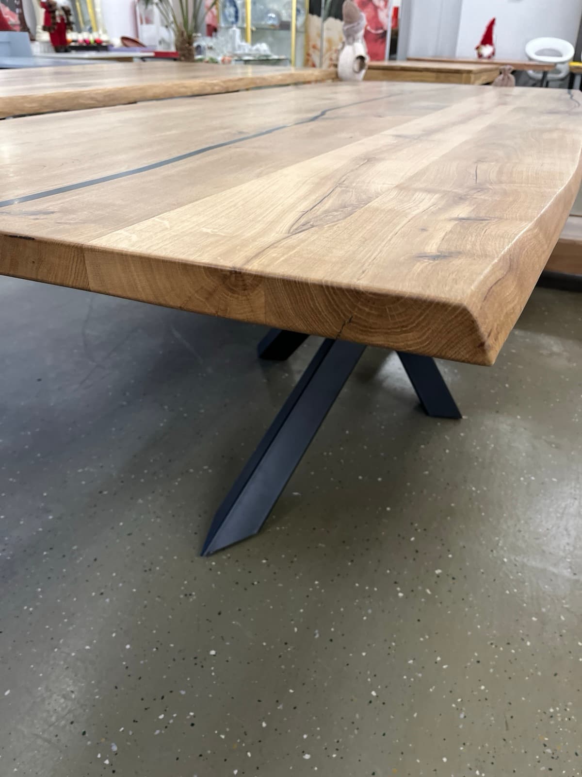 Esstisch Tisch + Massivholz Eiche 240x100x75 cm Epoxidharz mit Stern / Doppel X und U Gestell – Bild 4