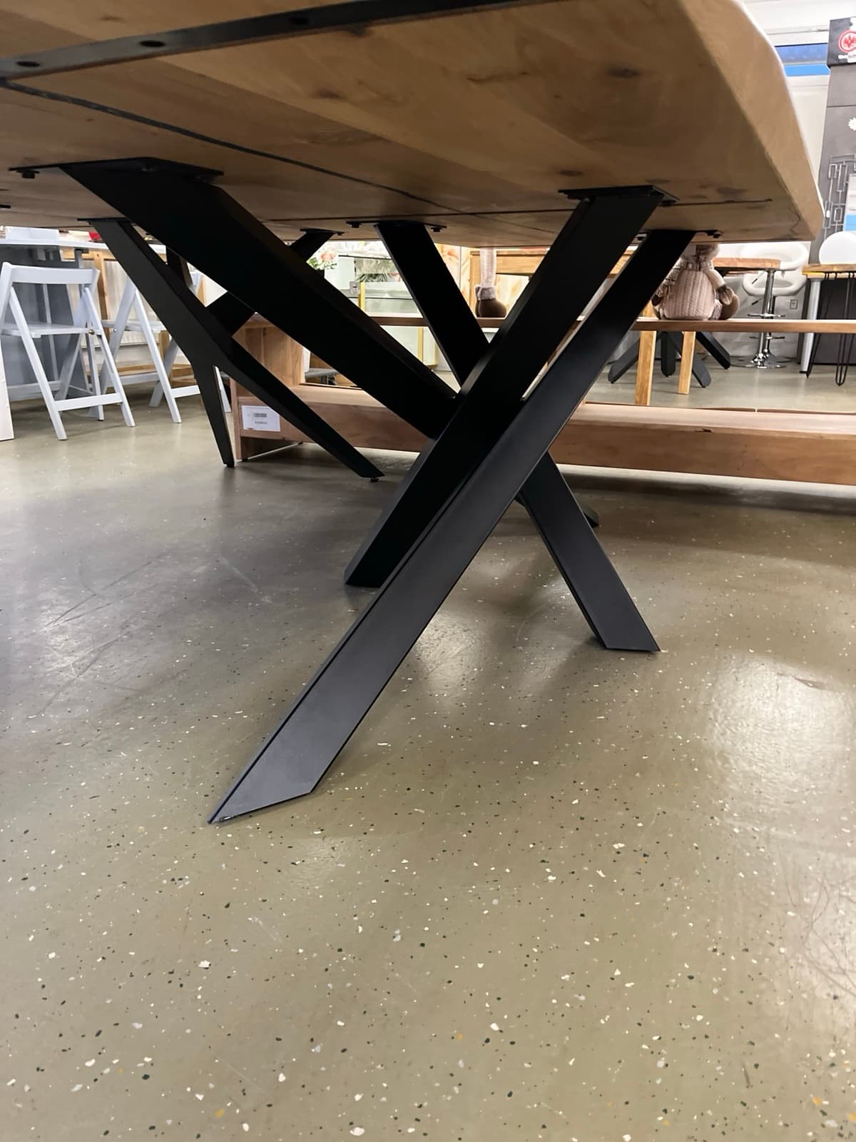Esstisch Tisch + Massivholz Eiche 240x100x75 cm Epoxidharz mit Stern / Doppel X und U Gestell – Bild 6