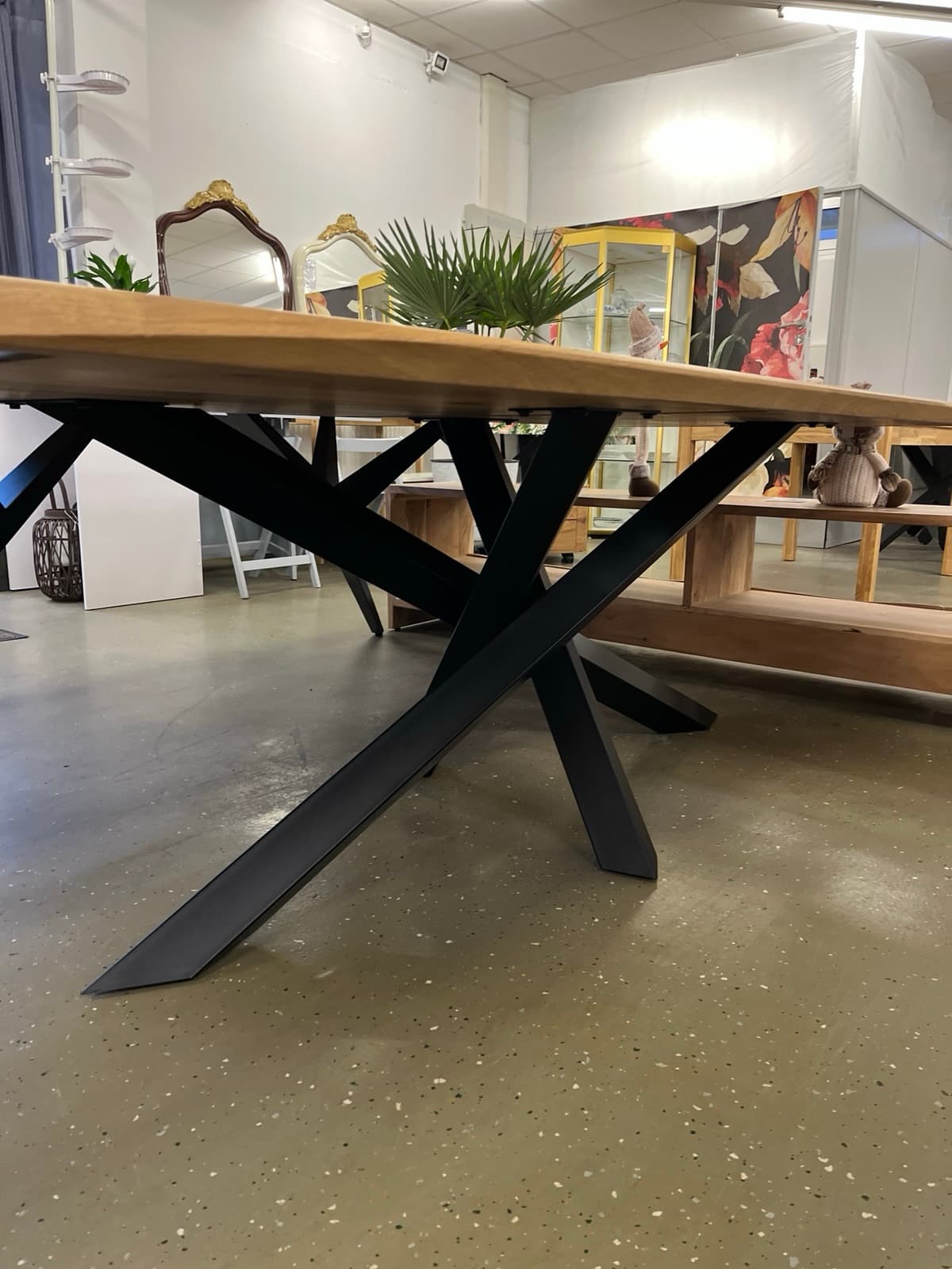 Esstisch Tisch + Massivholz Eiche 240x100x75 cm Epoxidharz mit Stern / Doppel X und U Gestell – Bild 7