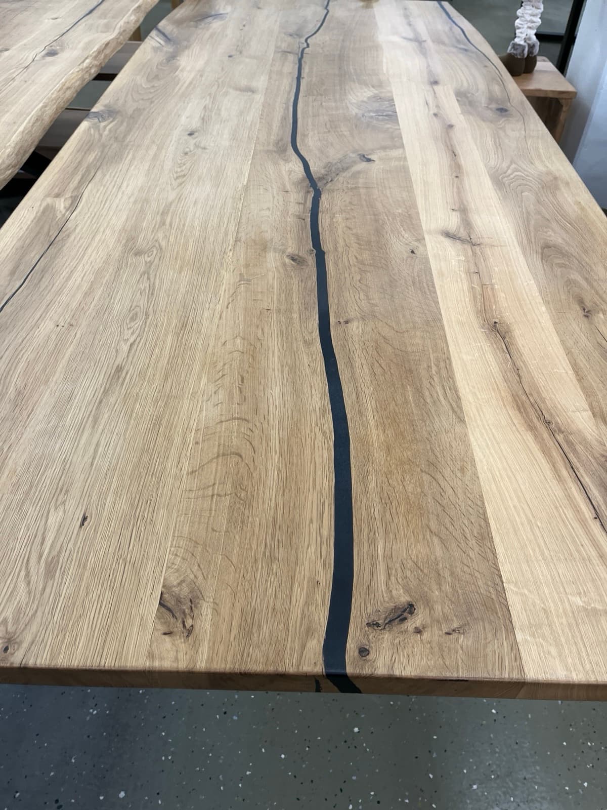 Esstisch Tisch + Massivholz Eiche 240x100x75 cm Epoxidharz mit Stern / Doppel X und U Gestell – Bild 10